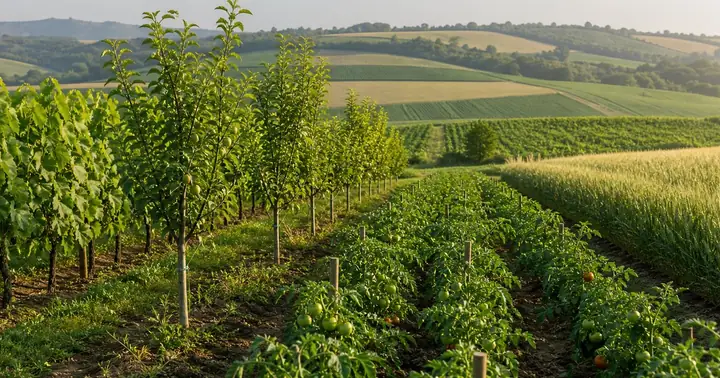 Randuri de culturi agricole, livezi si campuri in Moldova